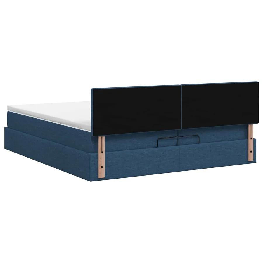 Lit ottoman avec matelas Bleu 200 x 200 cm Tissu - 8