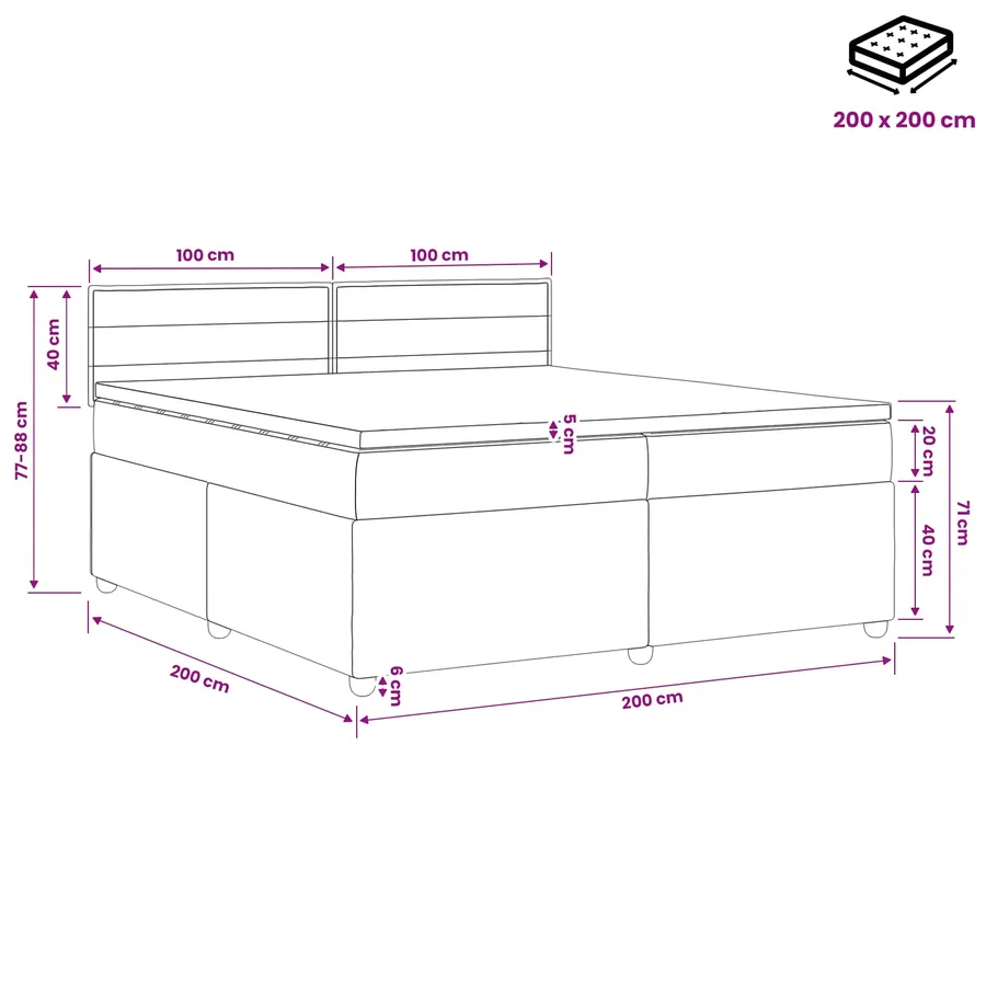 Lit boxspring avec matelas Bleu 200 x 200 cm Tissu - 10