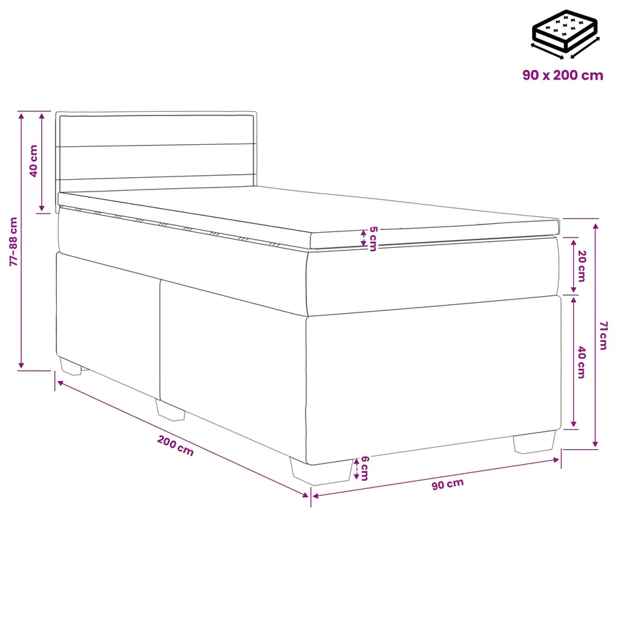 Lit boxspring avec matelas Gris clair 90 x 200 cm Tissu - 10
