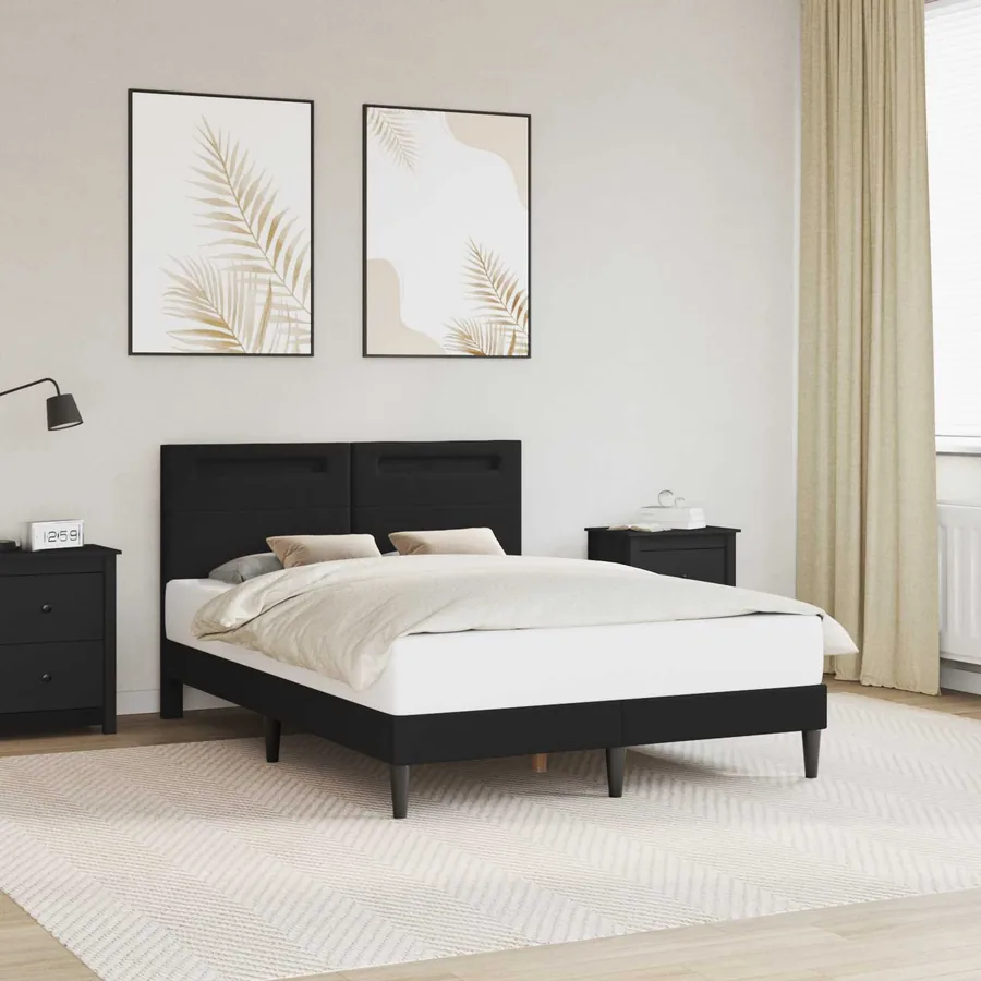 Cadre de lit avec bandes LED Noir 140 x 190 cm Simili cuir
