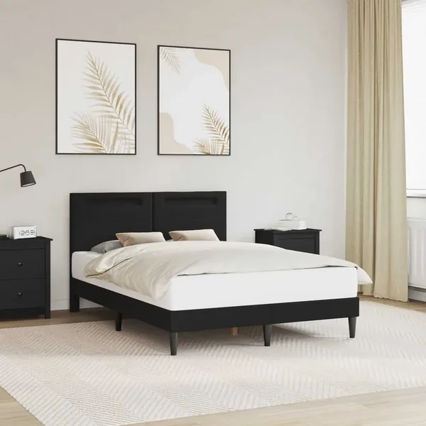 Cadre de lit avec bandes LED Noir 140 x 190 cm Simili cuir