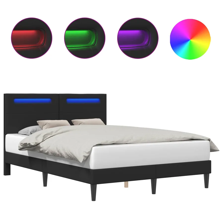 Cadre de lit avec bandes LED Noir 140 x 190 cm Simili cuir - 2