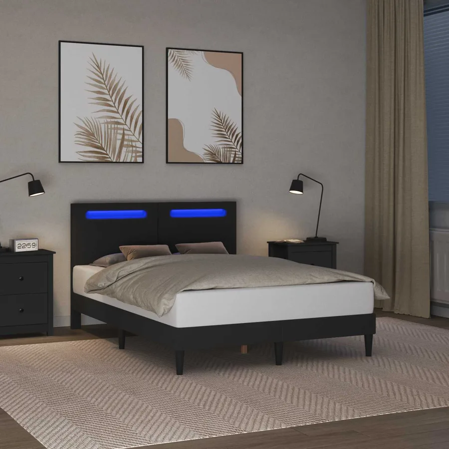 Cadre de lit avec bandes LED Noir 140 x 190 cm Simili cuir - 4