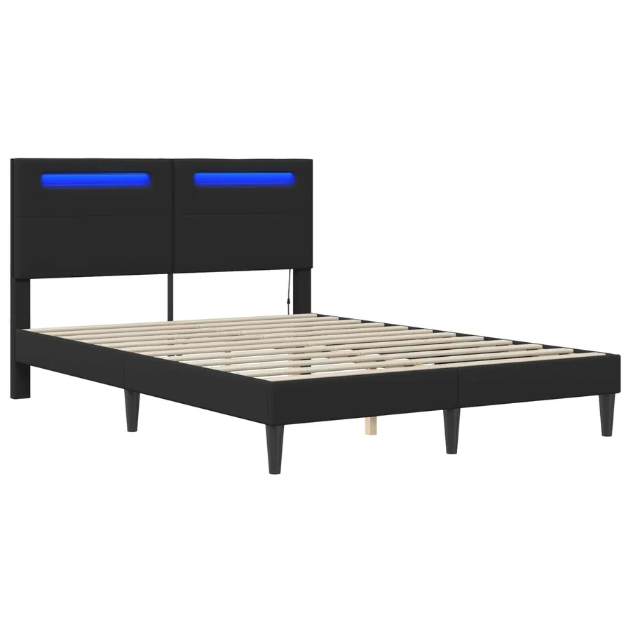 Cadre de lit avec bandes LED Noir 140 x 190 cm Simili cuir - 5