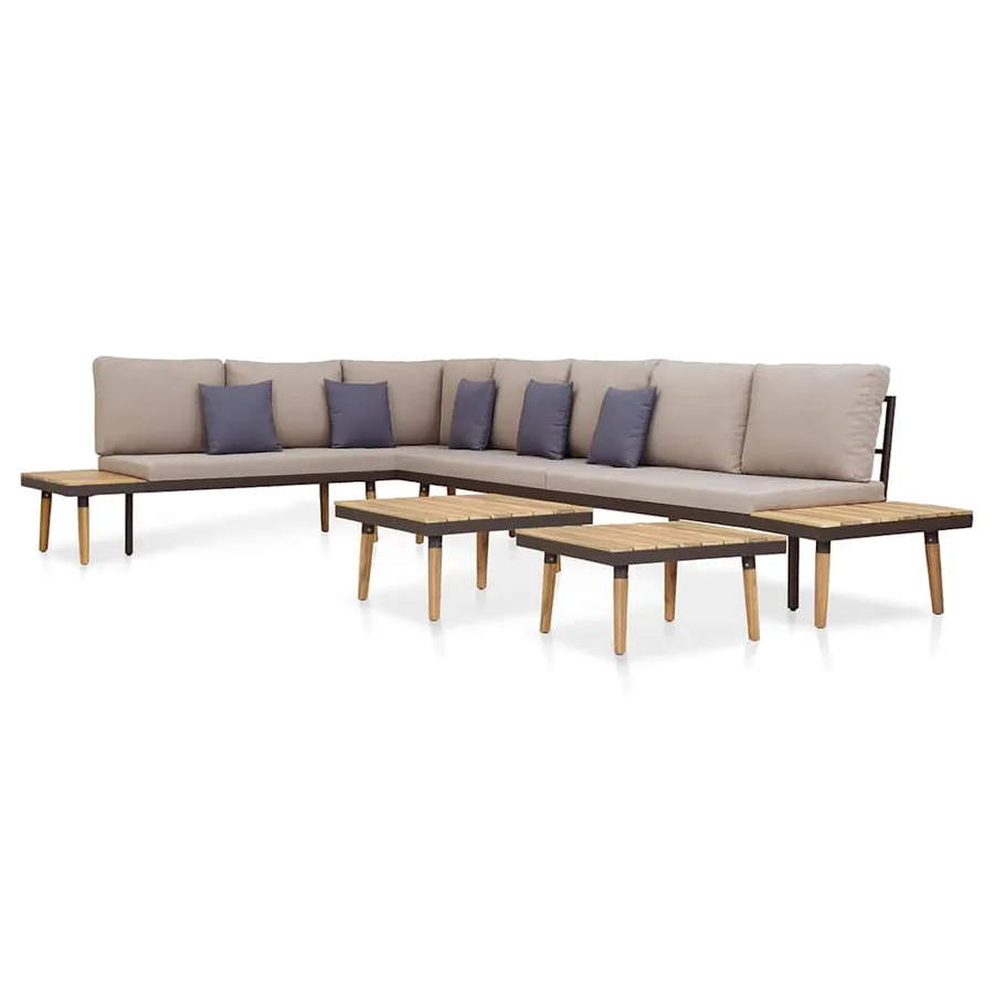 Salon de jardin 7 places avec coussins Acacia solide Marron - 2
