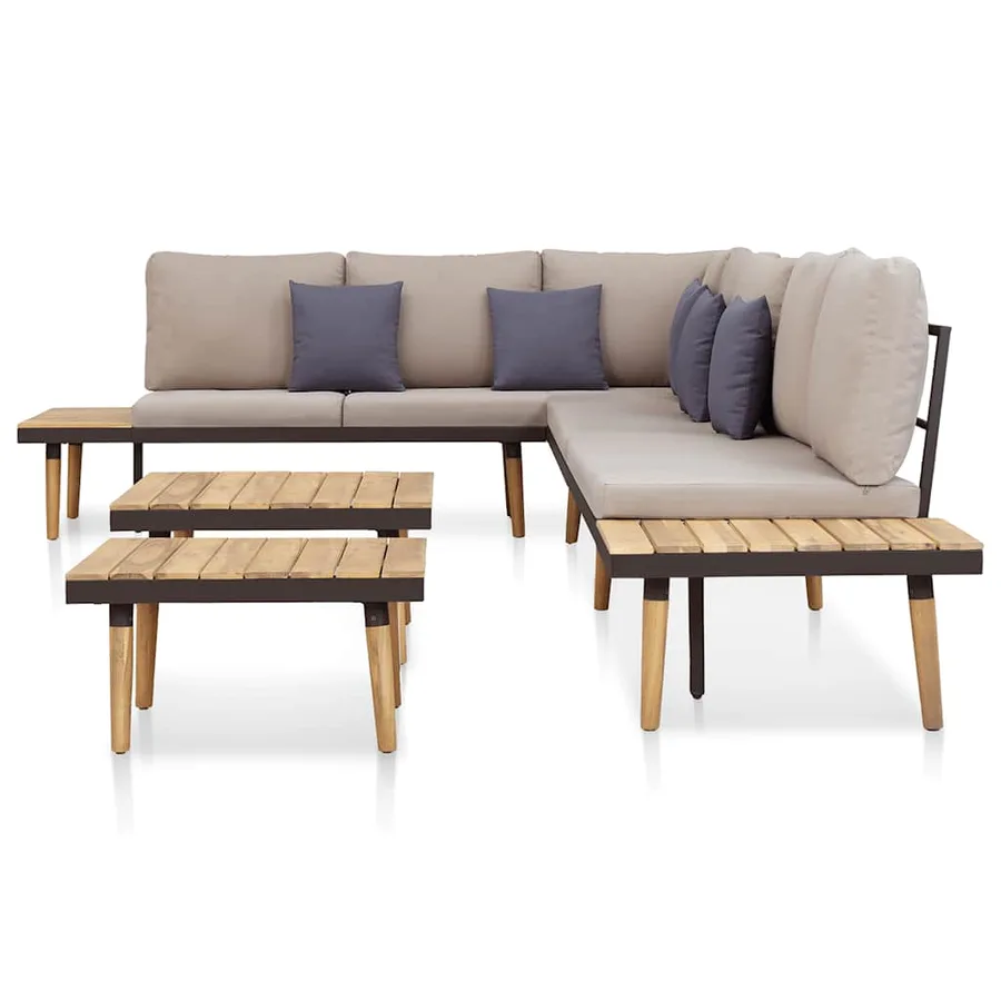 Salon de jardin 7 places avec coussins Acacia solide Marron - 4