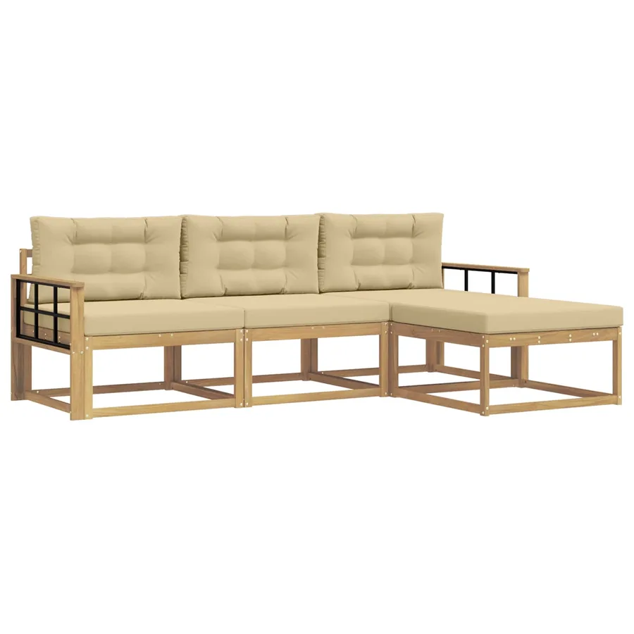 Ensemble de canapés d'extérieur 4 pcs Blanc et Beige Polyester - 2