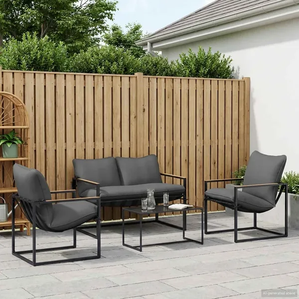 Ensemble de canapé de jardin 4 pcs Noir et anthracite Acier