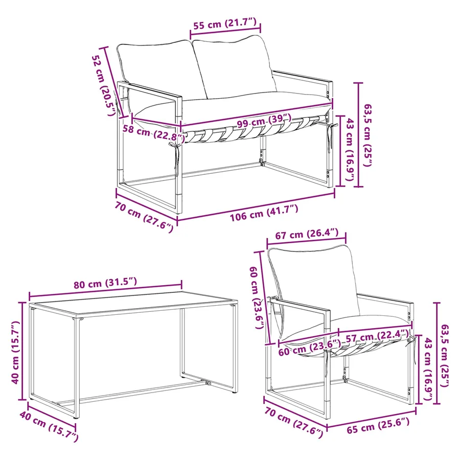 Ensemble de canapé de jardin 4 pcs Noir et anthracite Acier - 10