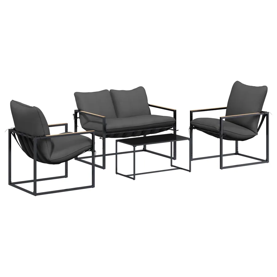Ensemble de canapé de jardin 4 pcs Noir et anthracite Acier - 2
