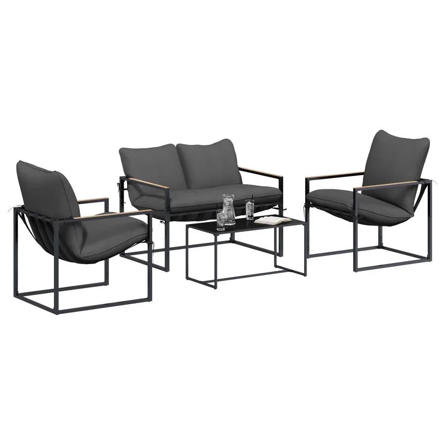 Ensemble de canapé de jardin 4 pcs Noir et anthracite Acier - 3