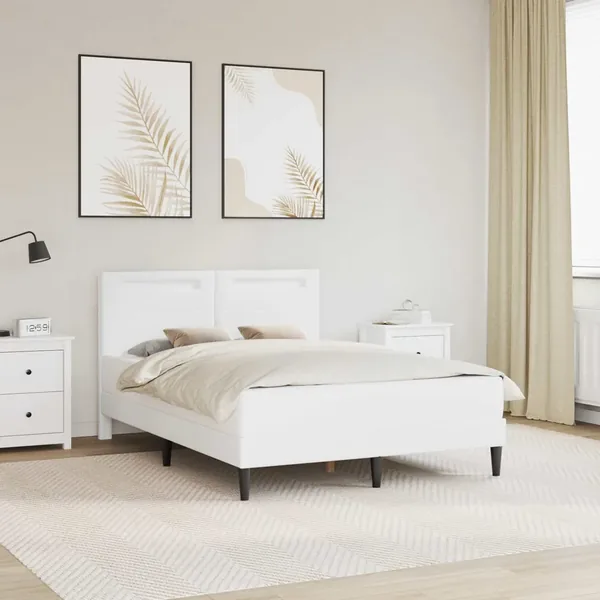 Cadre de lit avec bandes LED Blanc 120 x 190 cm Simili cuir