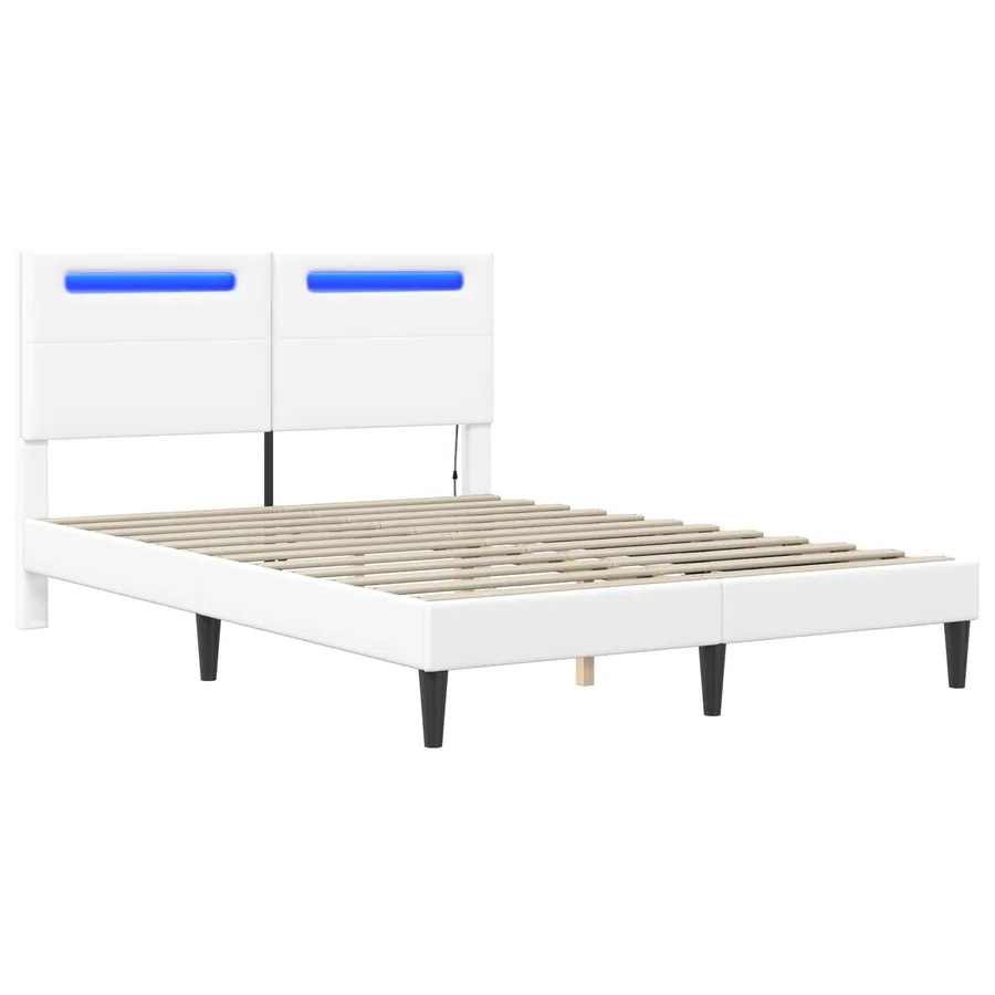 Cadre de lit avec bandes LED Blanc 120 x 190 cm Simili cuir - 5