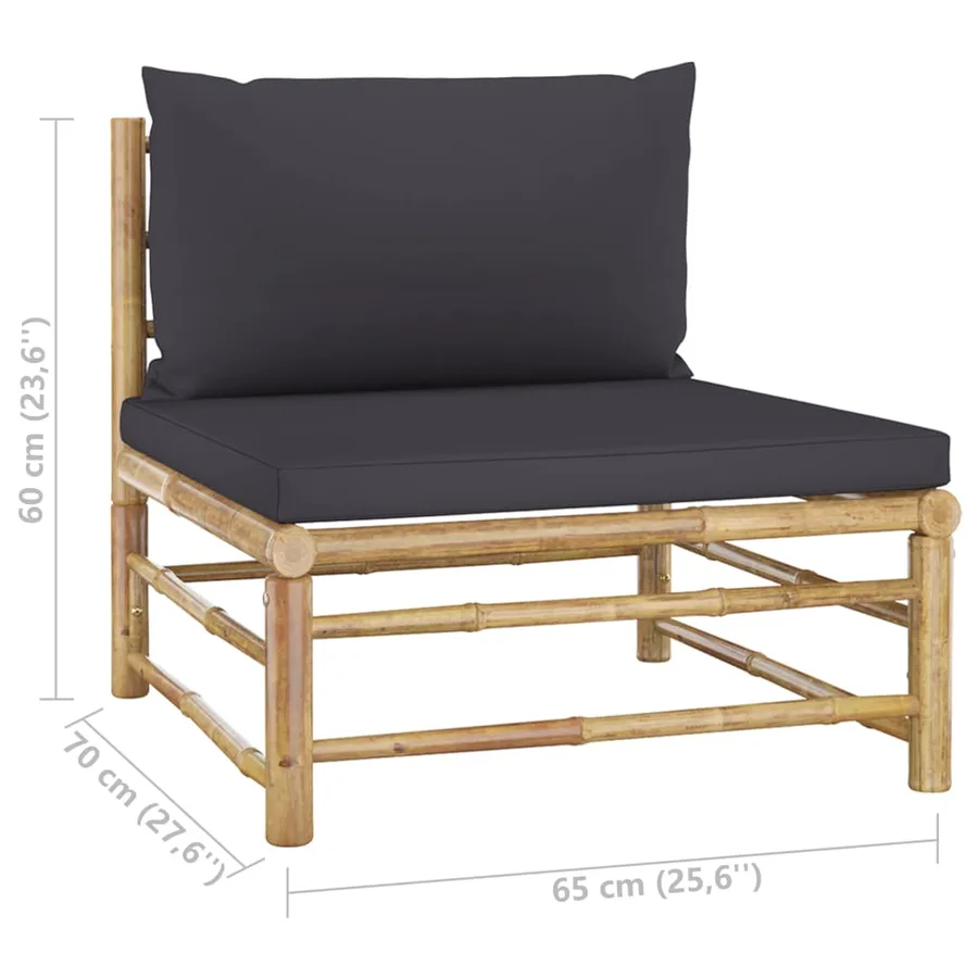 Salon de jardin 4 pcs avec coussins gris foncé bambou - 12