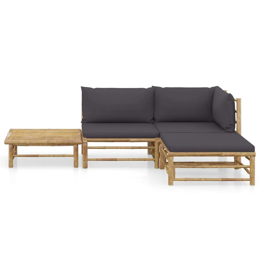 Salon de jardin 4 pcs avec coussins gris foncé bambou - 2