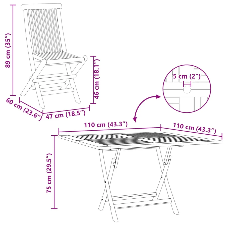 Ensemble bistro de jardin 3 pcs Marron Teck massif - 8