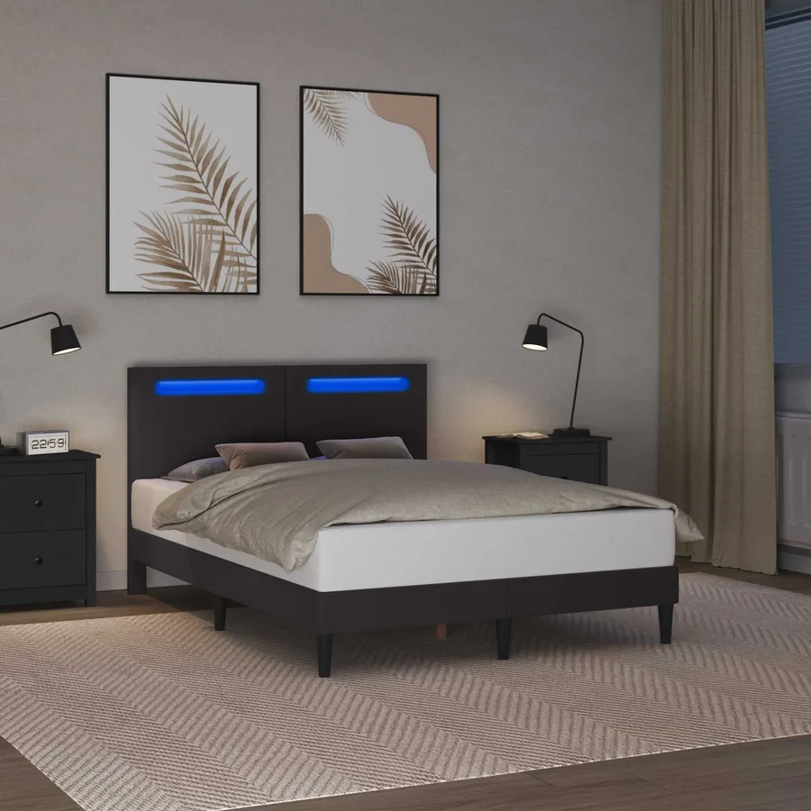 Cadre de lit avec bandes LED Gris 120 x 190 cm Simili cuir - 4