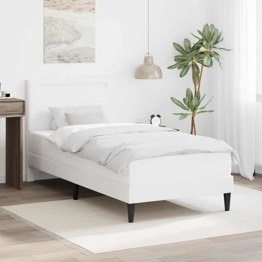 Cadre de lit avec bandes LED Blanc 90 x 190 cm Simili cuir