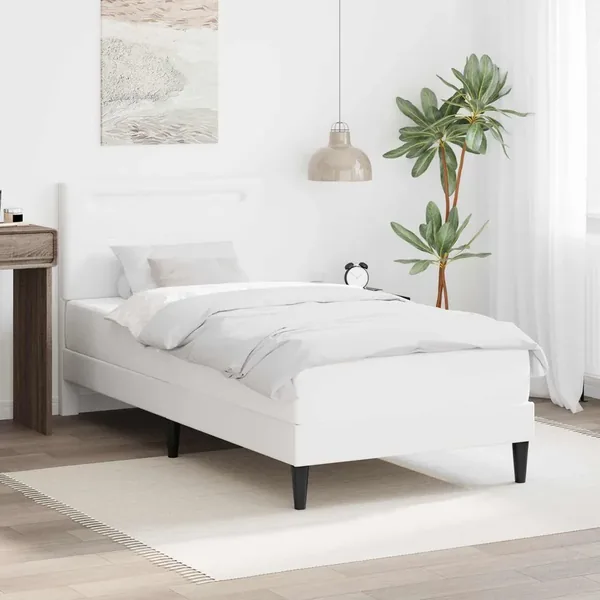 Cadre de lit avec bandes LED Blanc 90 x 190 cm Simili cuir