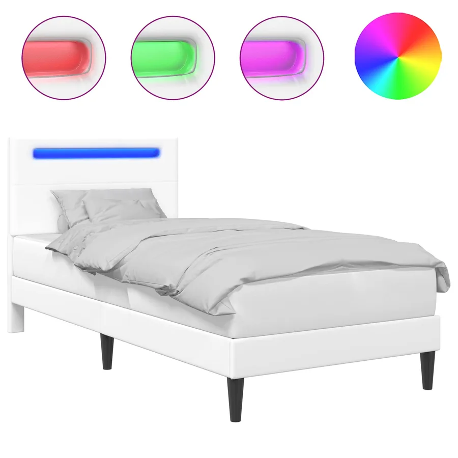 Cadre de lit avec bandes LED Blanc 90 x 190 cm Simili cuir - 2