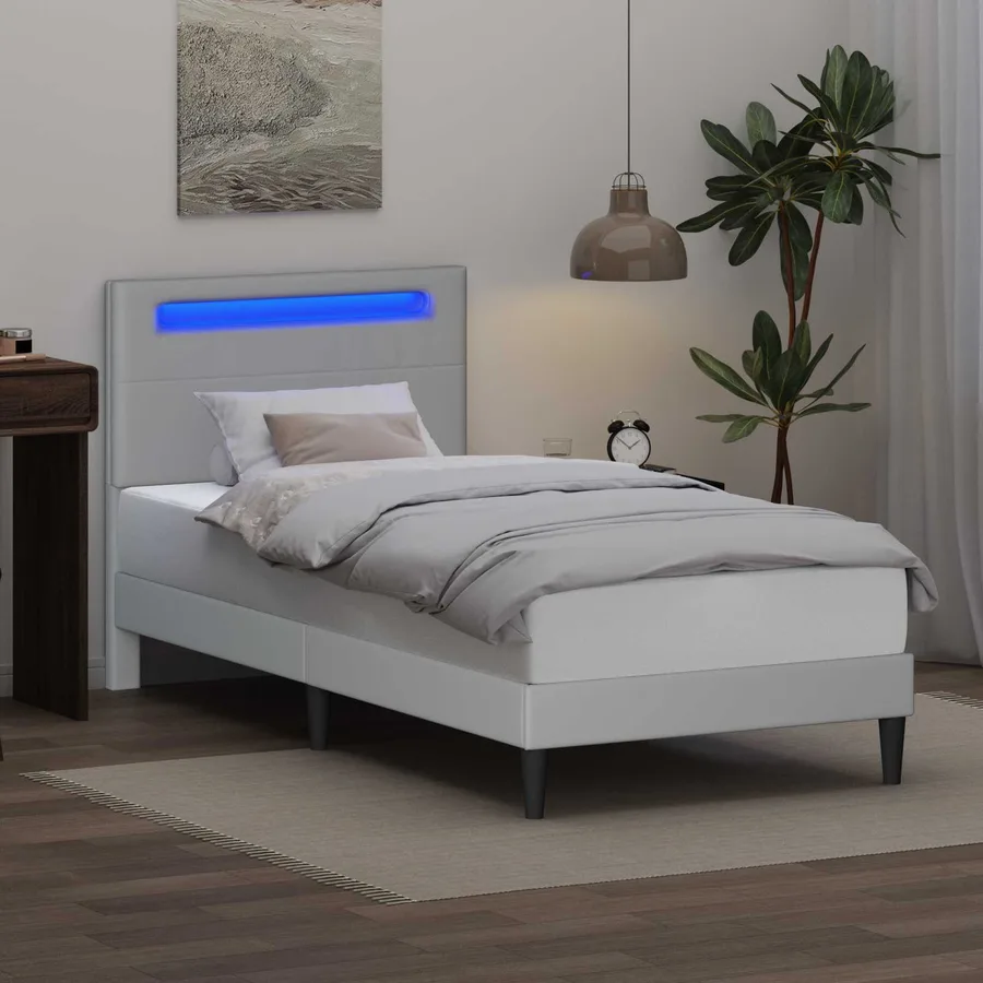 Cadre de lit avec bandes LED Blanc 90 x 190 cm Simili cuir - 4