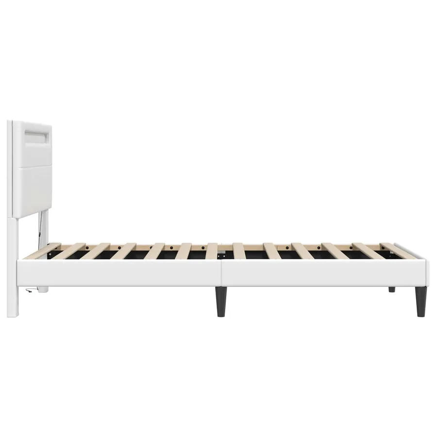 Cadre de lit avec bandes LED Blanc 90 x 190 cm Simili cuir - 7