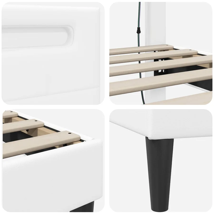 Cadre de lit avec bandes LED Blanc 90 x 190 cm Simili cuir - 9
