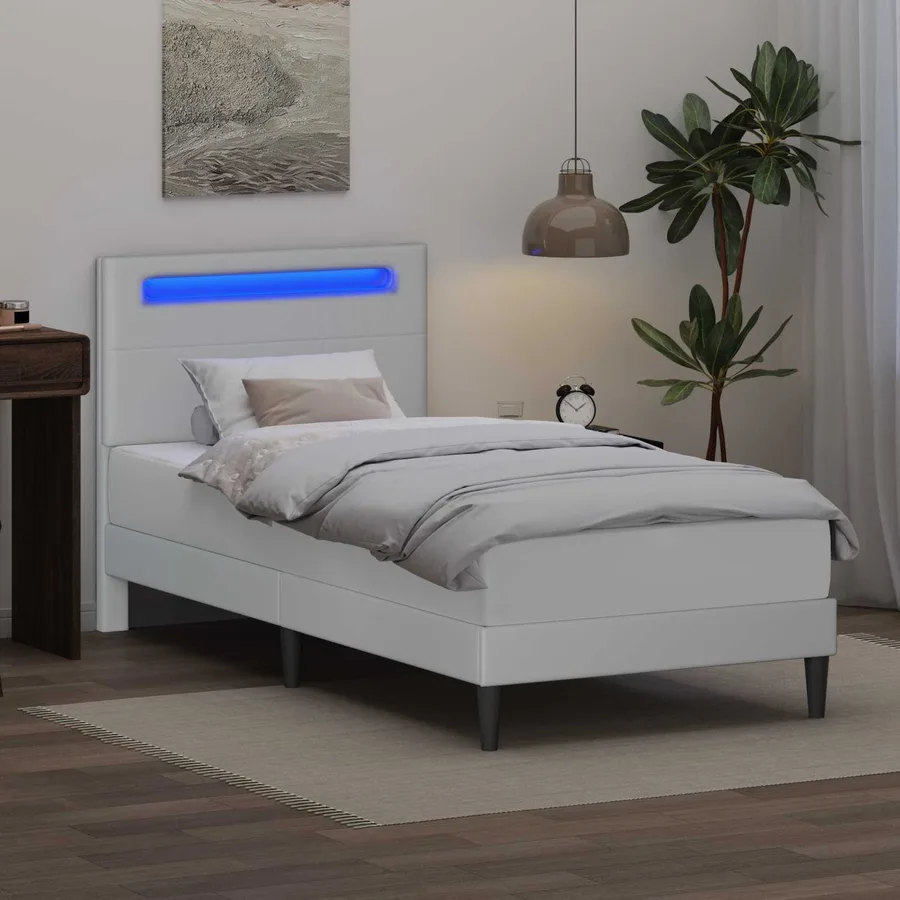 Cadre de lit avec bandes LED Blanc 90 x 200 cm Simili cuir - 4