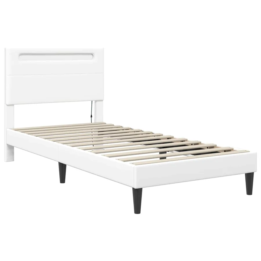 Cadre de lit avec bandes LED Blanc 90 x 200 cm Simili cuir - 6