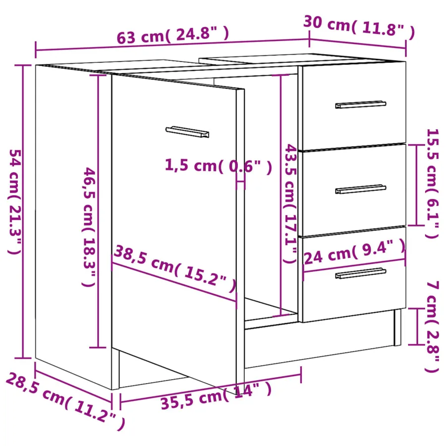 Armoire d'évier Gris béton 63x30x54 cm Bois d'ingénierie - 8