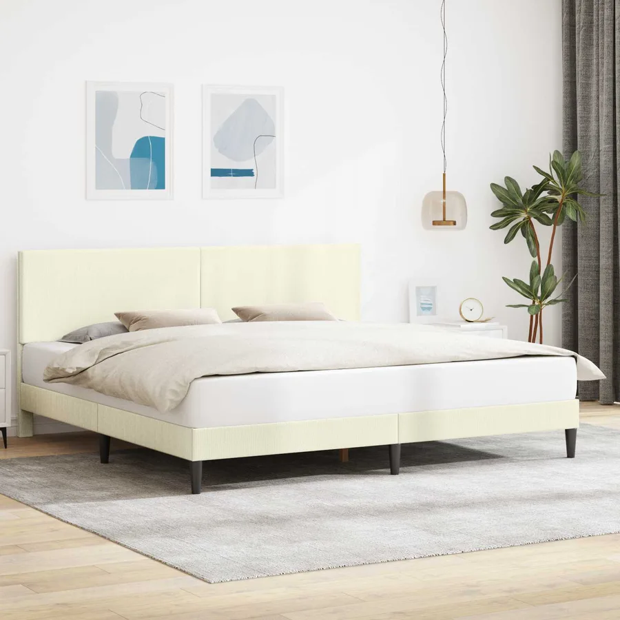 Cadre de lit Crème 200 x 200 cm Tissu en velours côtelé - 3