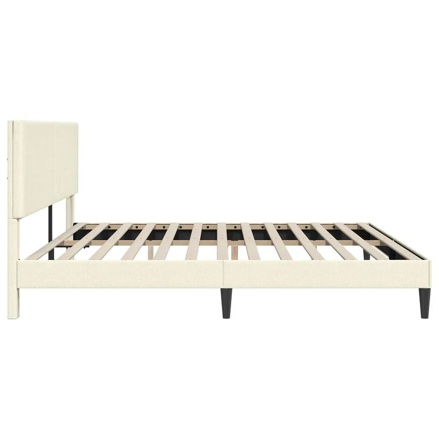 Cadre de lit Crème 200 x 200 cm Tissu en velours côtelé - 6