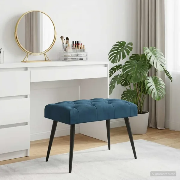 Banc avec capitonnage bouton Bleu 60 x 40 x 45 cm Velours