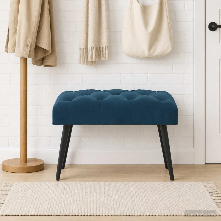 Banc avec capitonnage bouton Bleu 60 x 40 x 45 cm Velours - 3