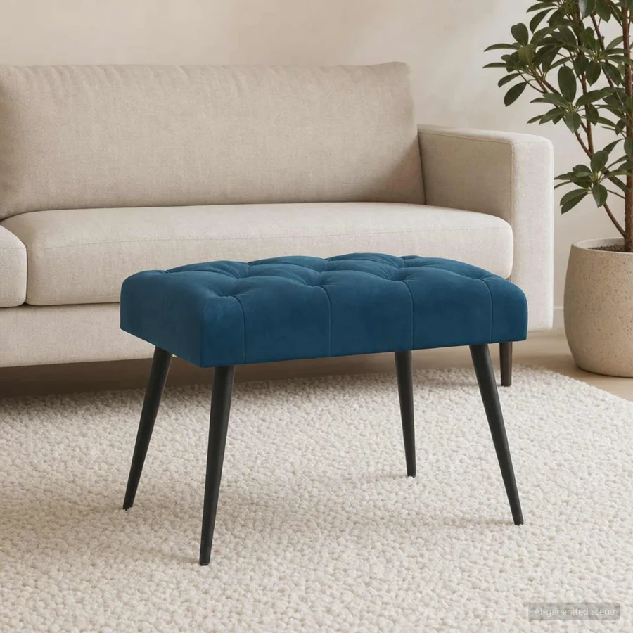 Banc avec capitonnage bouton Bleu 60 x 40 x 45 cm Velours - 4