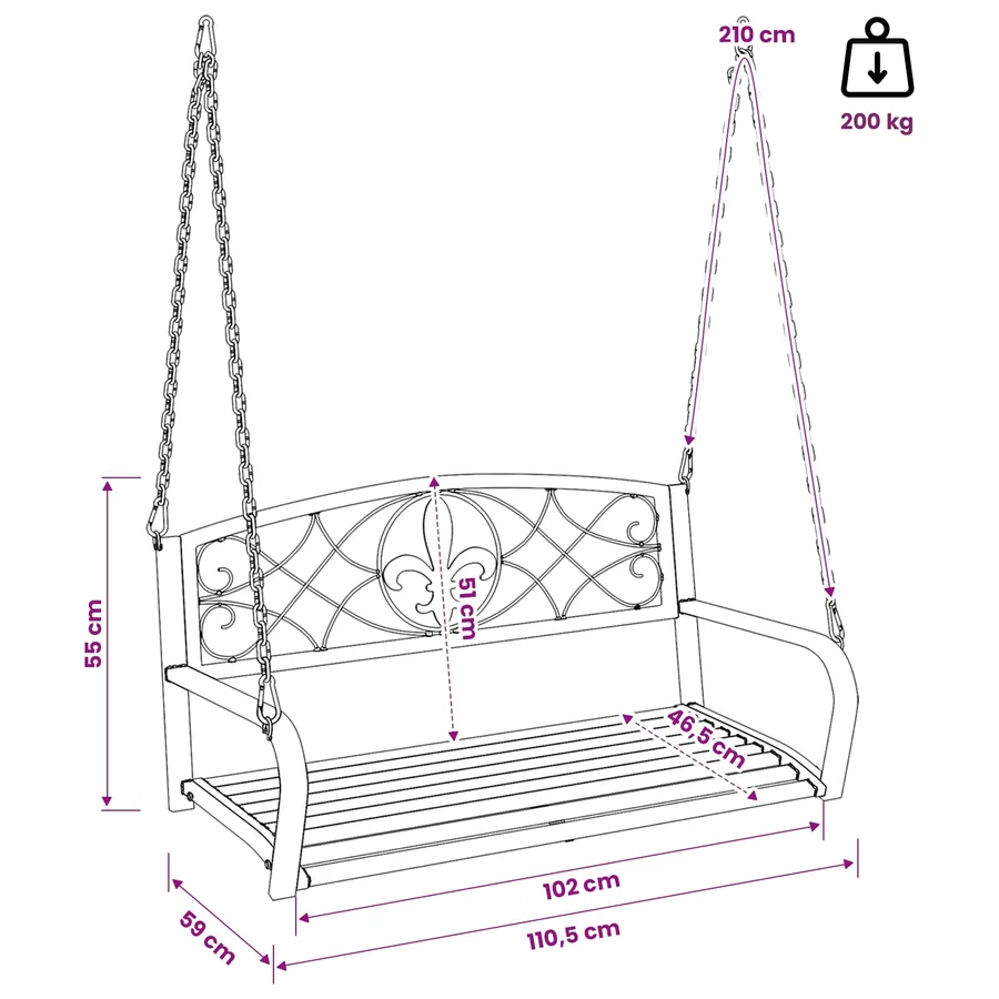Banc Balançoire Acier 110,5 x 59 x 55 cm Blanc antique - 7