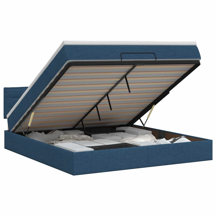Lit ottoman avec matelas Bleu 180 x 200 cm Tissu