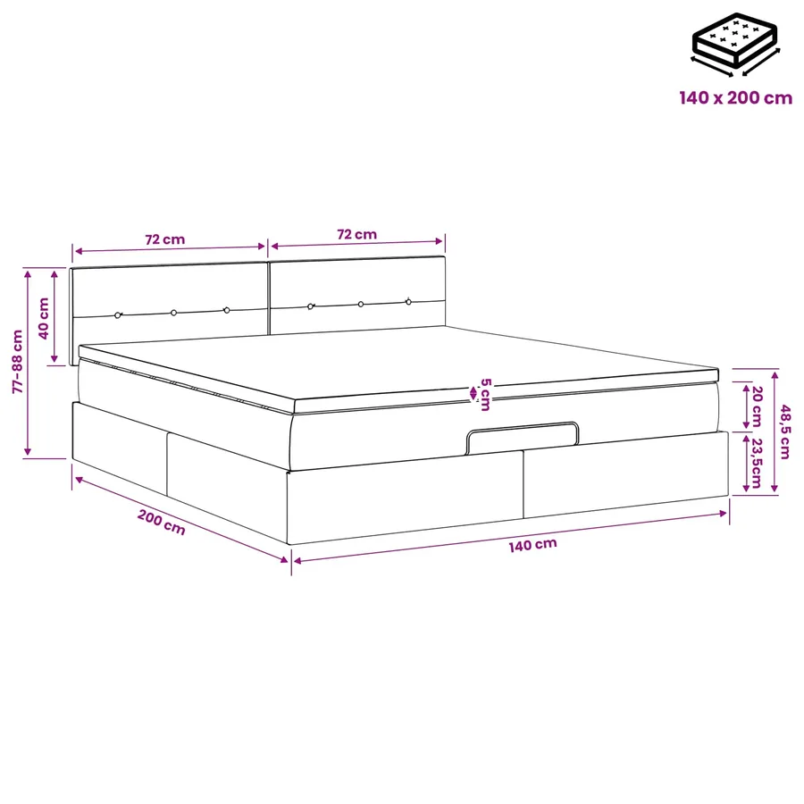 Lit ottoman avec matelas Bleu 140 x 200 cm Tissu - 11