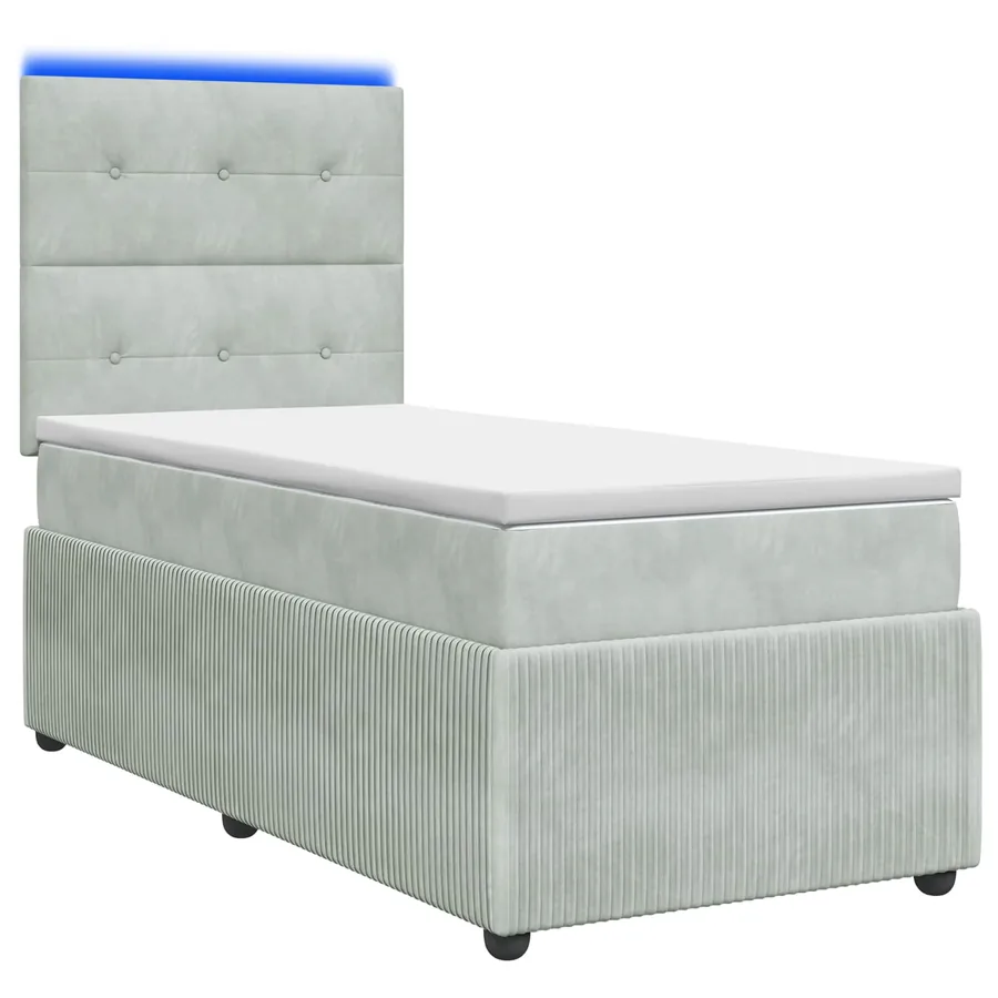 Lit boxspring LED avec matelas Gris clair 90 x 190 cm Velours