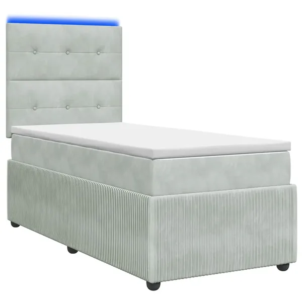 Lit boxspring LED avec matelas Gris clair 90 x 190 cm Velours