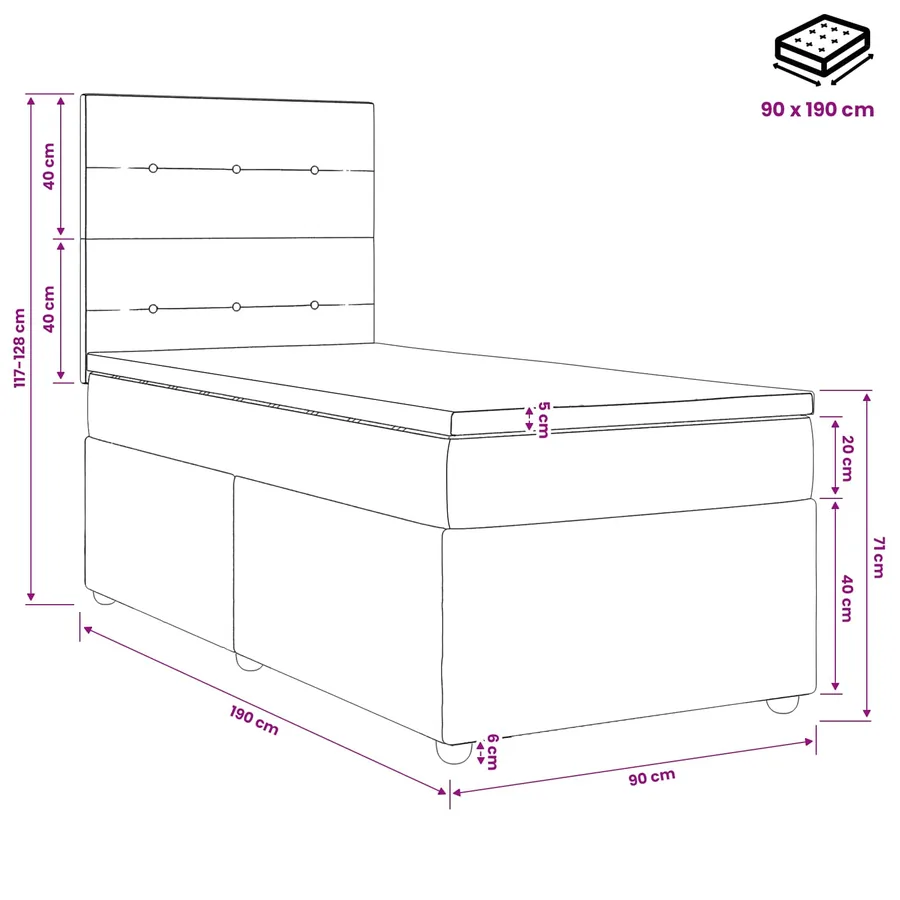 Lit boxspring LED avec matelas Gris clair 90 x 190 cm Velours - 11