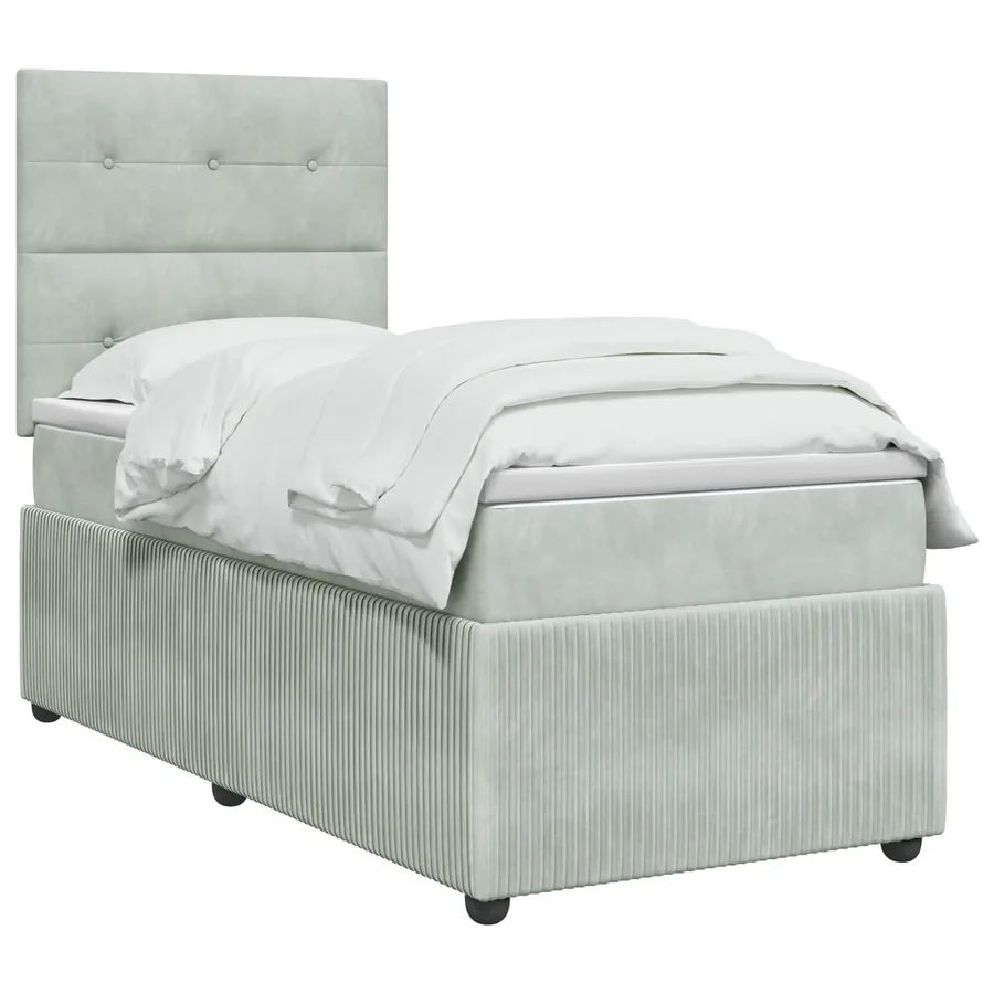 Lit boxspring LED avec matelas Gris clair 90 x 190 cm Velours - 2
