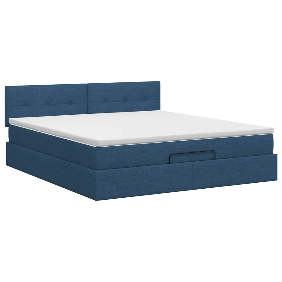 Lit ottoman avec matelas Bleu 140 x 190 cm Tissu - 4