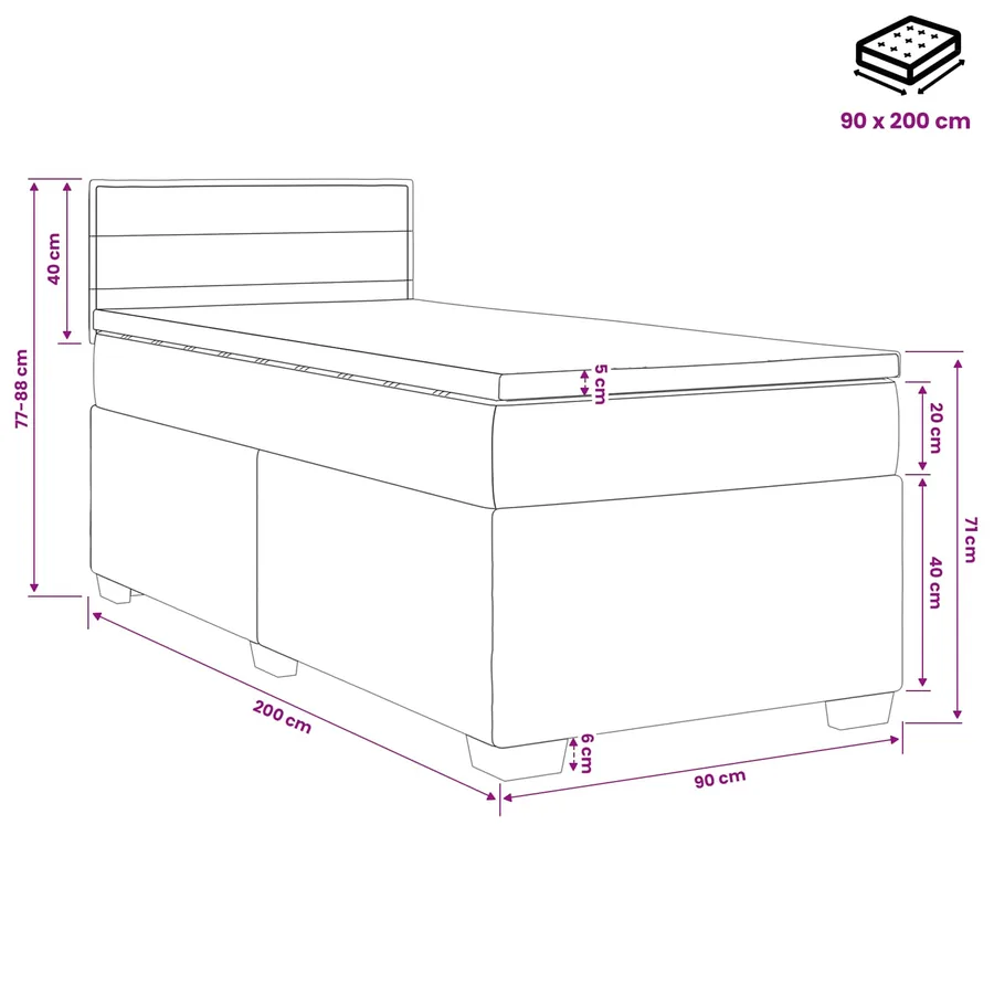 Lit boxspring avec matelas Crème 90 x 200 cm Tissu - 10