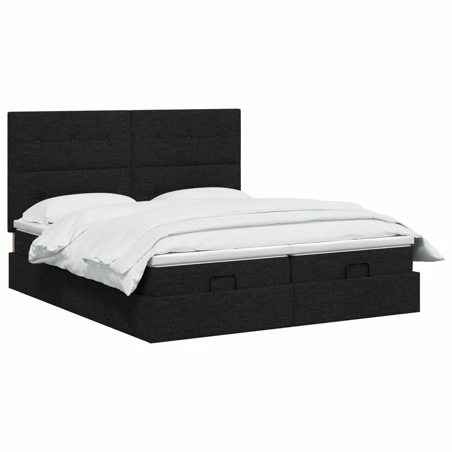 Lit ottoman avec matelas avec tête de lit 2 pc Noir Tissu - 2