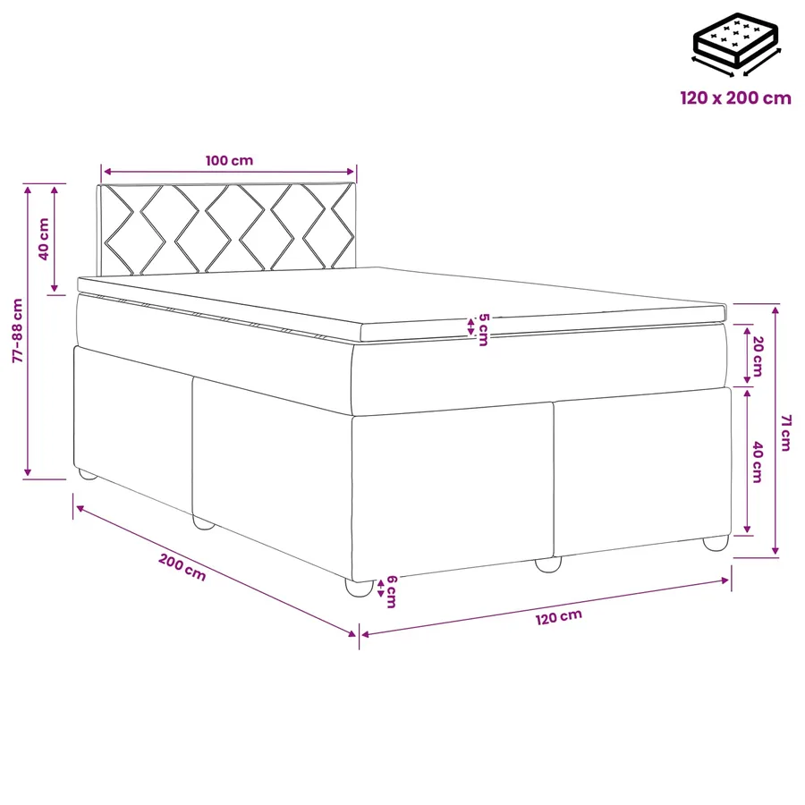 Lit boxspring avec matelas Gris foncé 120 x 200 cm Tissu - 10