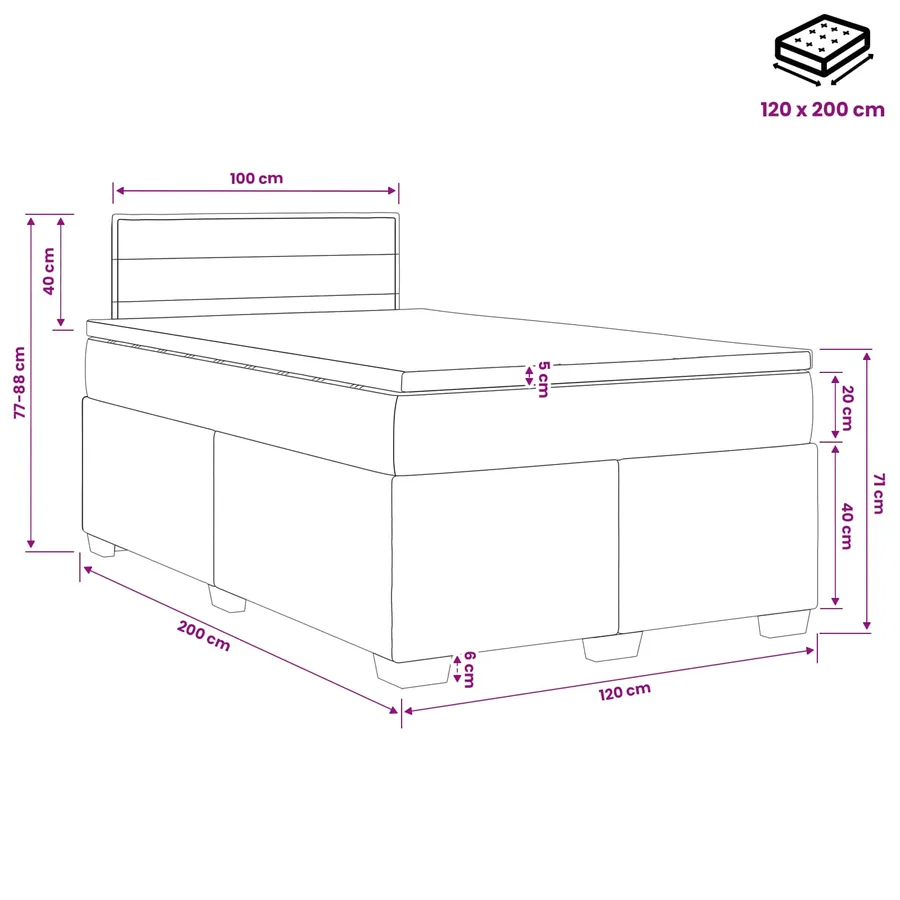 Lit boxspring avec matelas Gris foncé 120 x 200 cm Tissu - 10