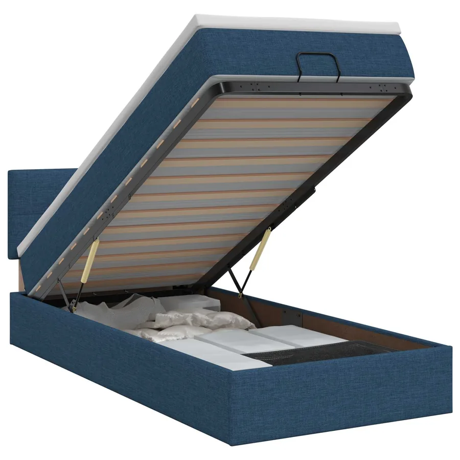 Lit ottoman avec matelas Bleu 90 x 200 cm Tissu