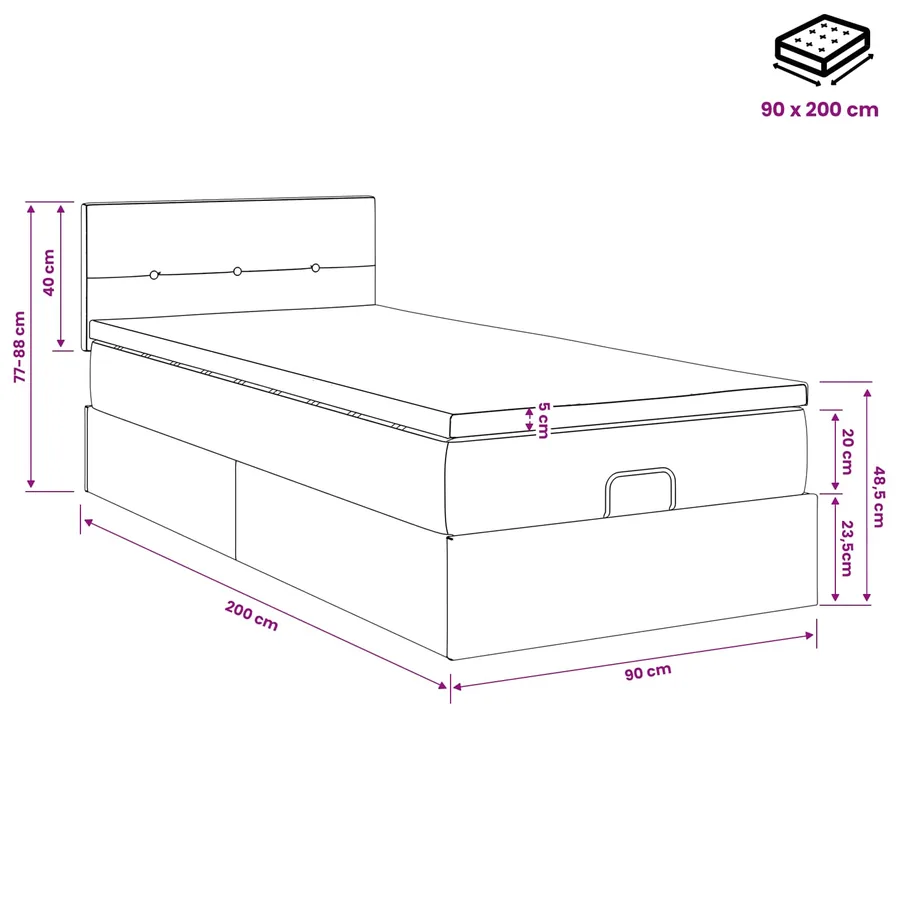 Lit ottoman avec matelas Bleu 90 x 200 cm Tissu - 11