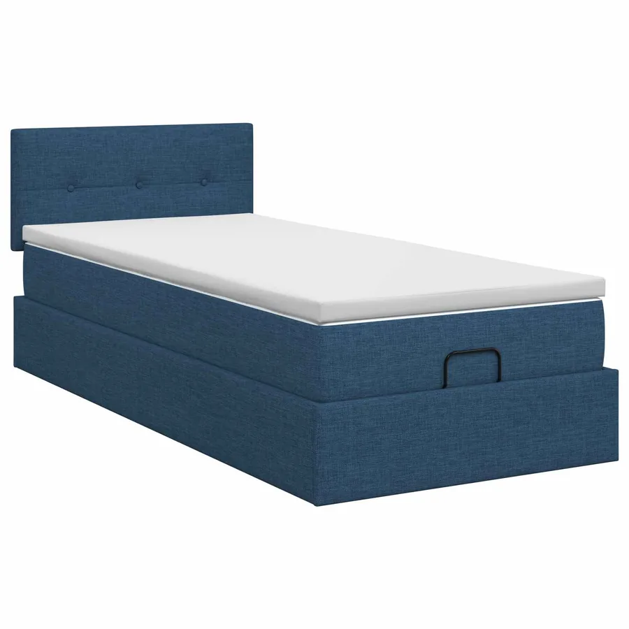 Lit ottoman avec matelas Bleu 90 x 200 cm Tissu - 7